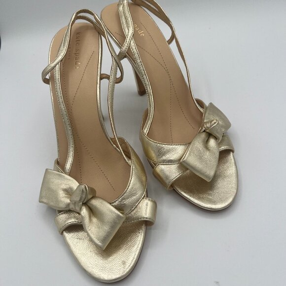 Kate Spade Gold Metallic Leather Bow Heels – Size 8.5 - Picture 1 of 9